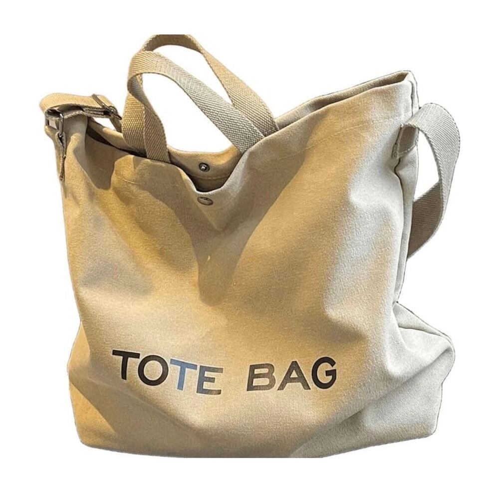 Canvas Tote Large Capacity Khaki Handbag/Shoulder Bag Pockets Unisex New K167